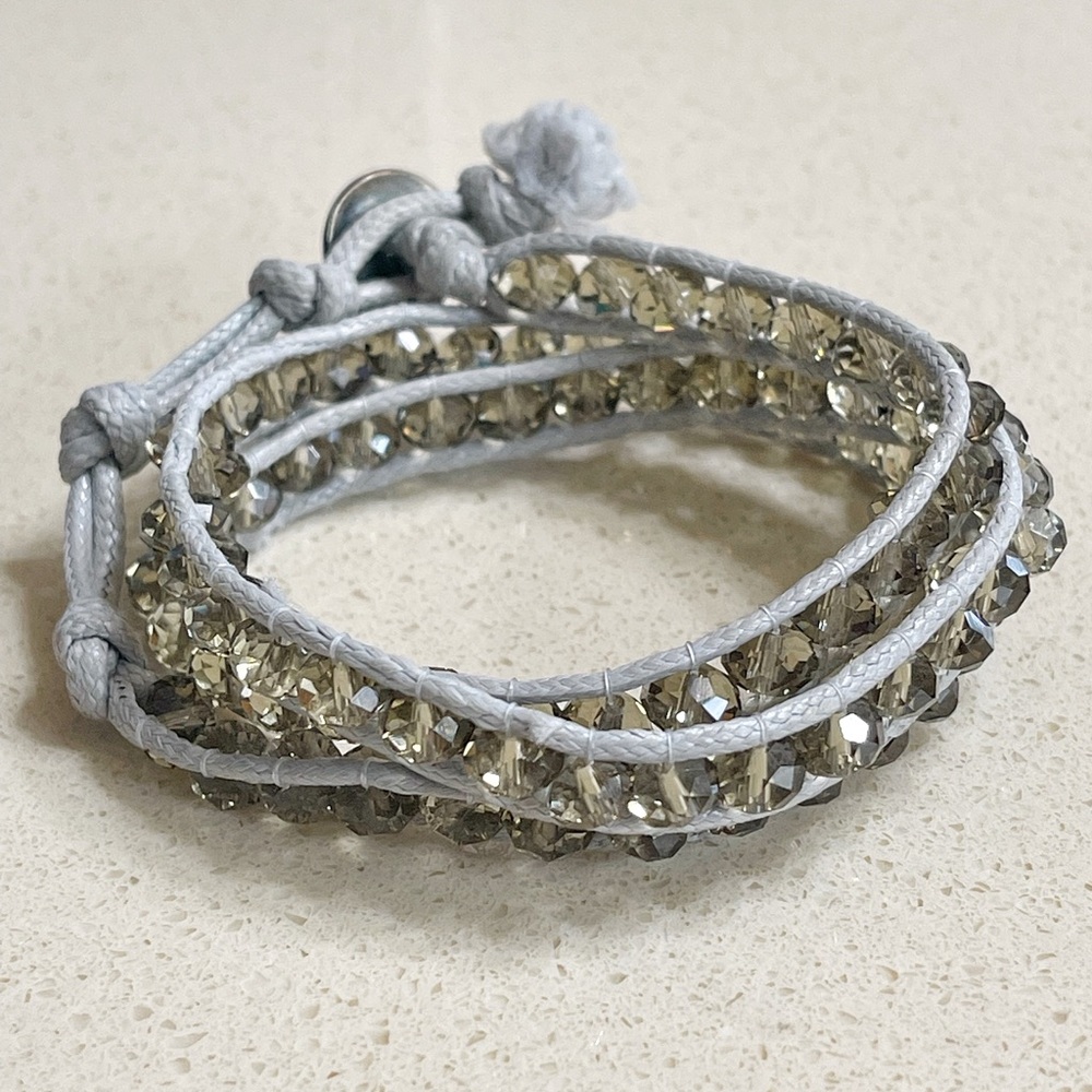 Smoky Czech Crystal Beaded Grey Wrap Bracelet